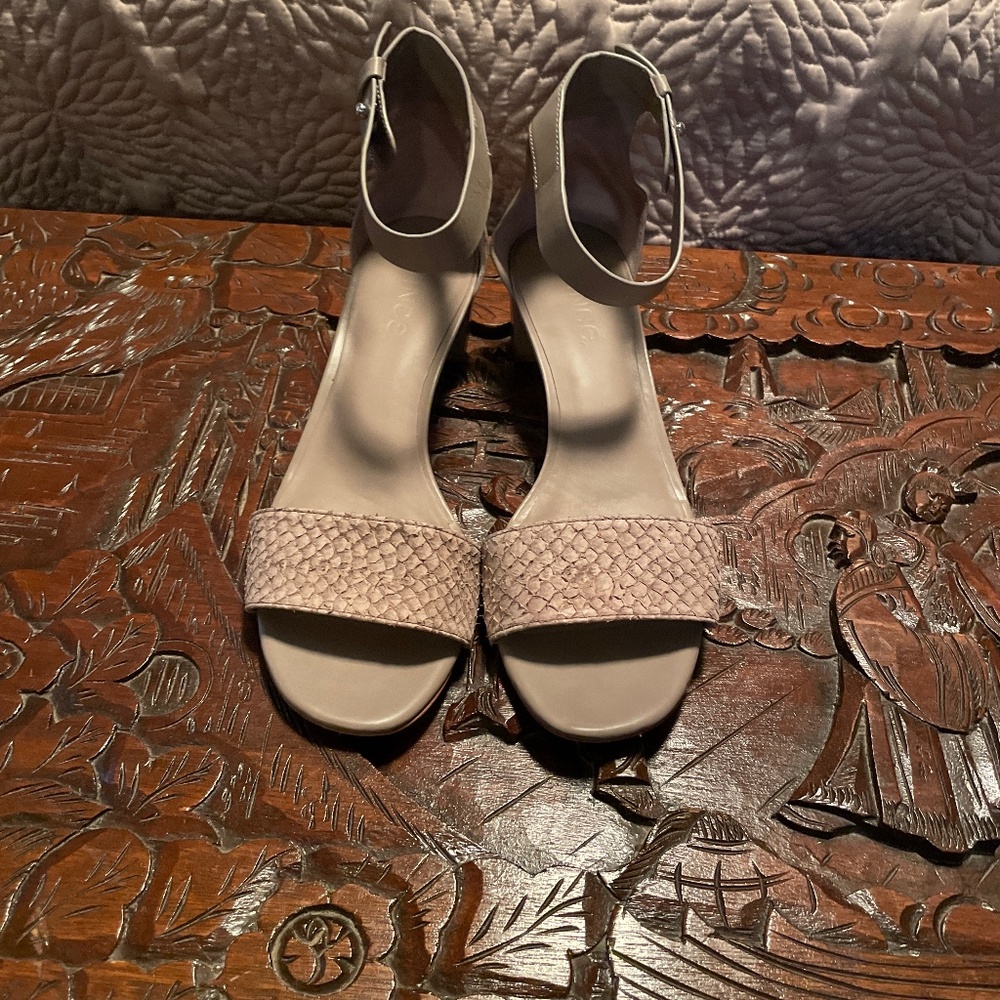 Vince taupe ankle strap sandal.